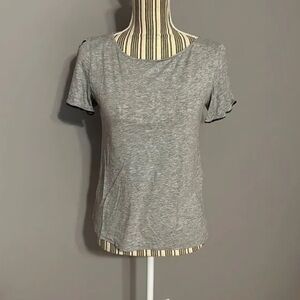 Loft Petite Heather Gray Split Sleeve Lace Trim Tee Size Small